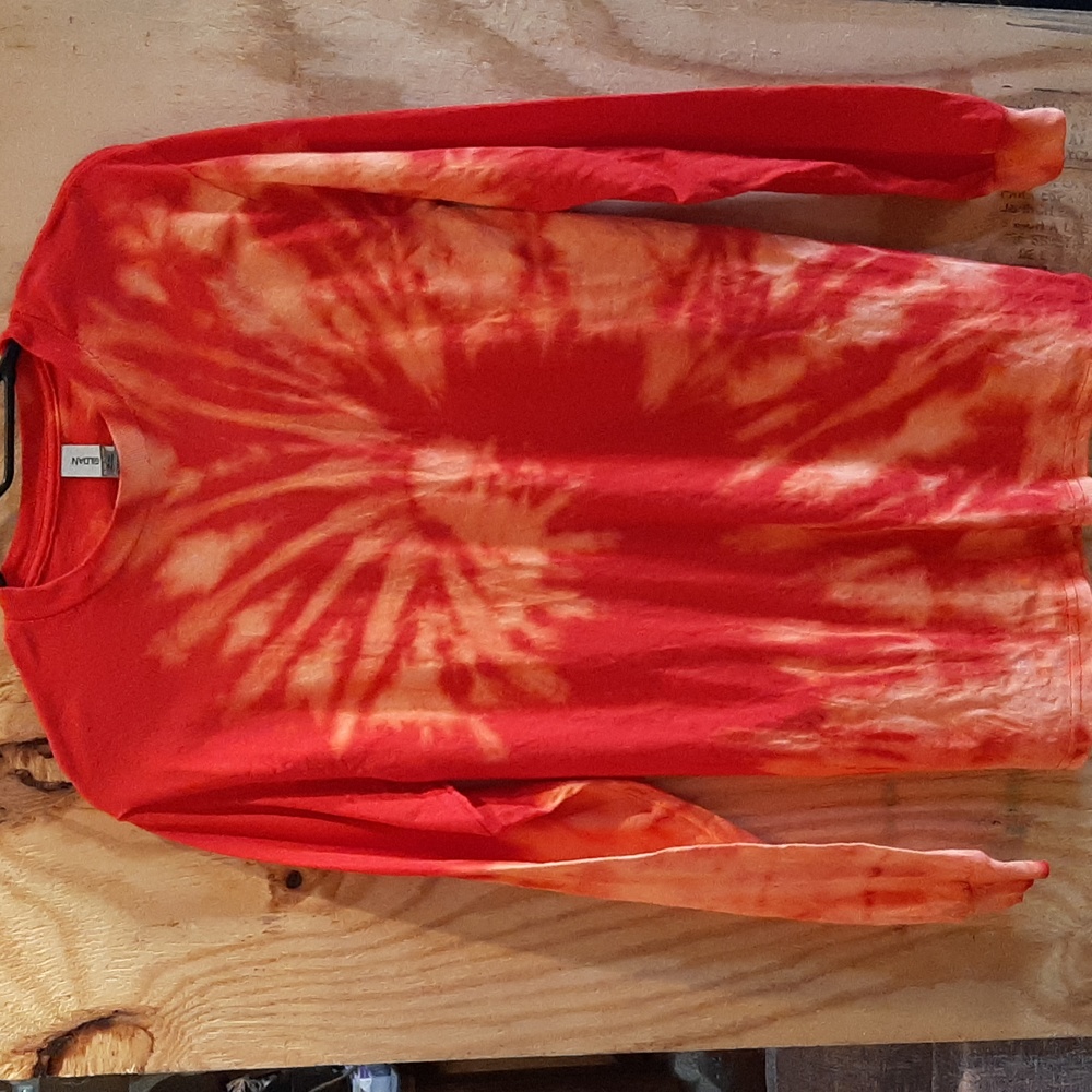 Gildan, Red Reverse Tie Dye (Bleached out), Long Sleeve T-shirt, S.